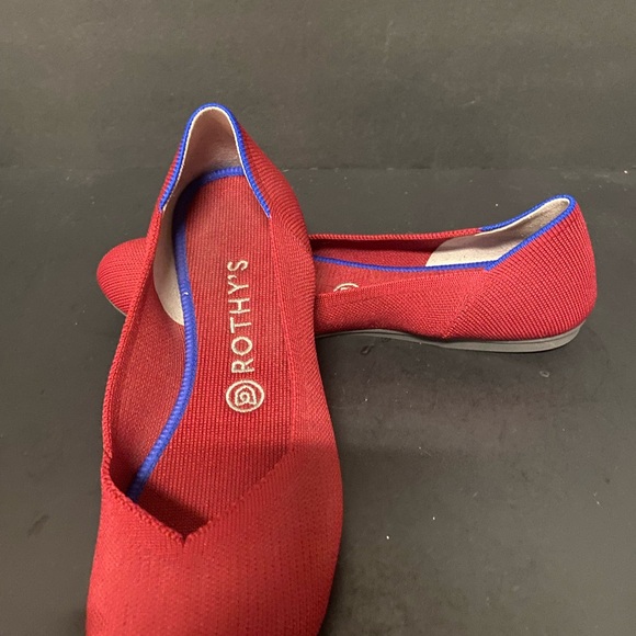 Rothy's Vibrant Red Flats with Blue Trim - Picture 2 of 10